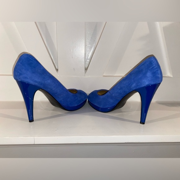 Nine West Royal Blue Peep Toe Heels size 7.5 Funky Colorful Spring Heels Party - Picture 6 of 8